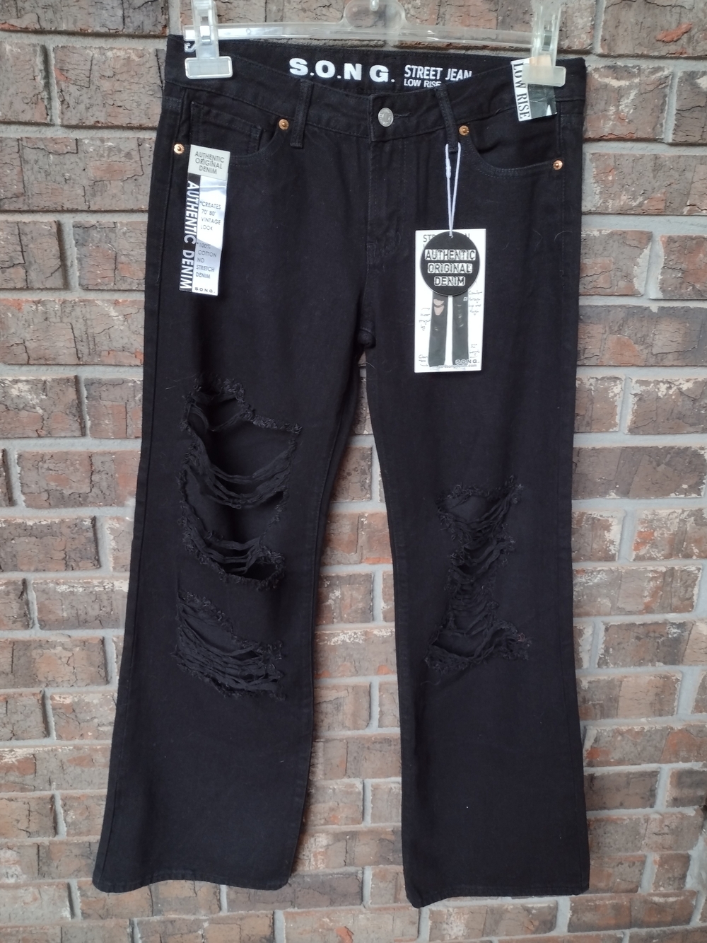 S.O.N.G. Street Jeans Women's 7/28 Black Low Rise Straight Distressed Grunge NWT